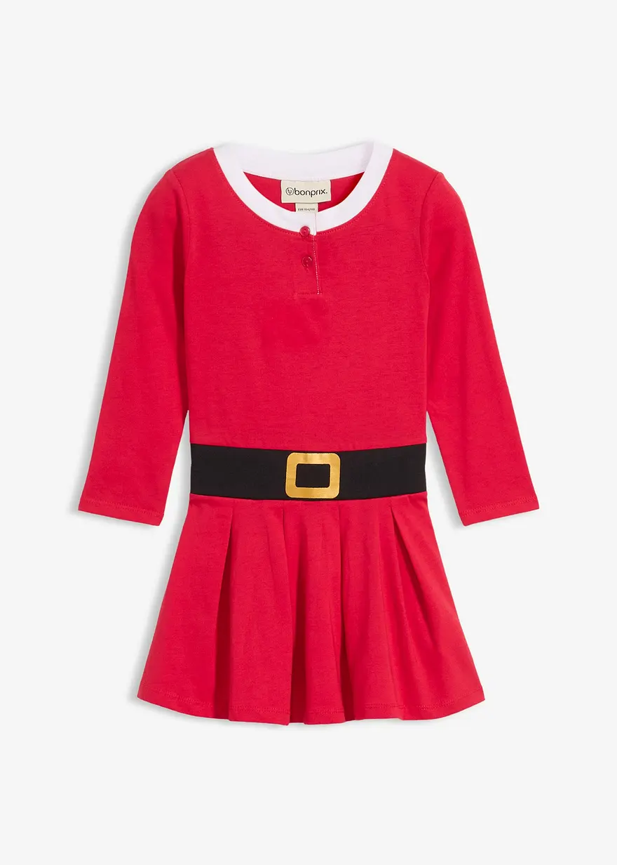 Weihnachtliches Jerseykleid aus reiner Baumwolle in rot von vorne - bonprix