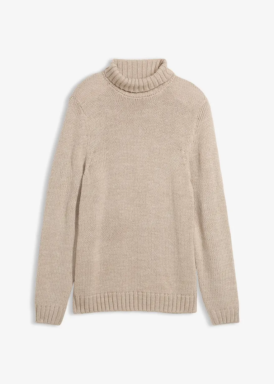 Rollkragenpullover in beige von vorne - bonprix