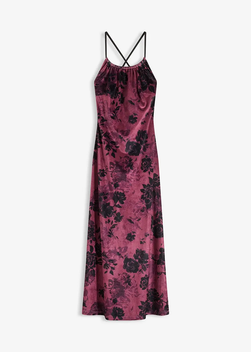 Maxikleid aus glänzendem Samt in braun von vorne - bonprix