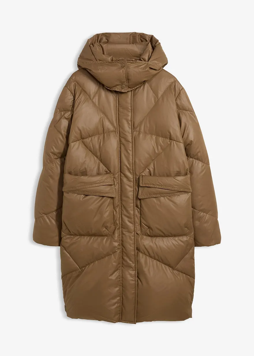 Daunenmantel mit recycelten Daunen, wasserabweisend in braun von vorne - bonprix