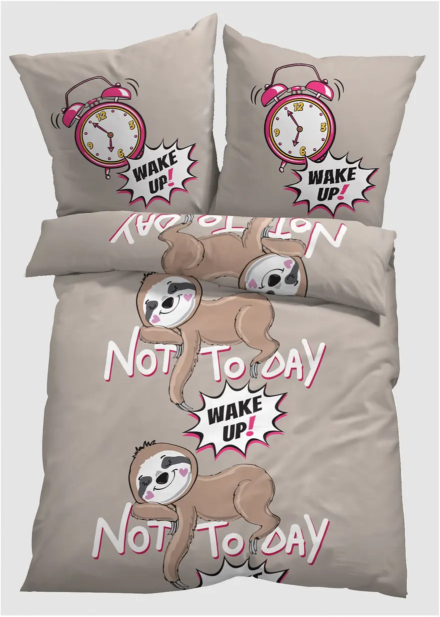 Bettwäsche mit Faultier in beige von vorne - bonprix