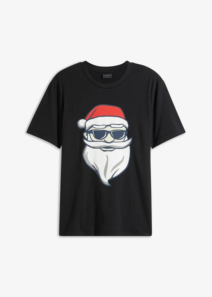 T-Shirt mit Weihnachtsmotiv aus reiner Bio-Baumwolle in schwarz von vorne - bonprix