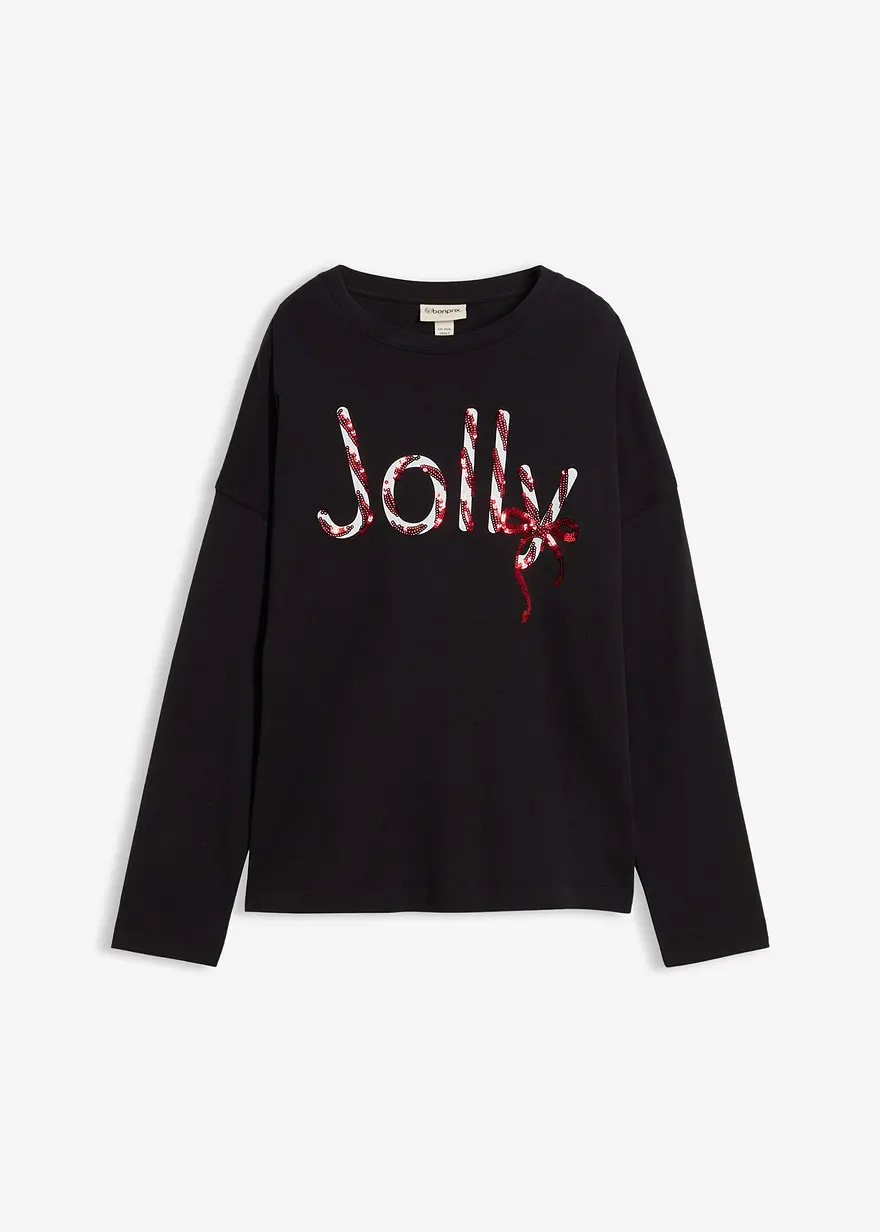 Langarmshirt aus reiner Bio-Baumwolle in schwarz von vorne - bonprix