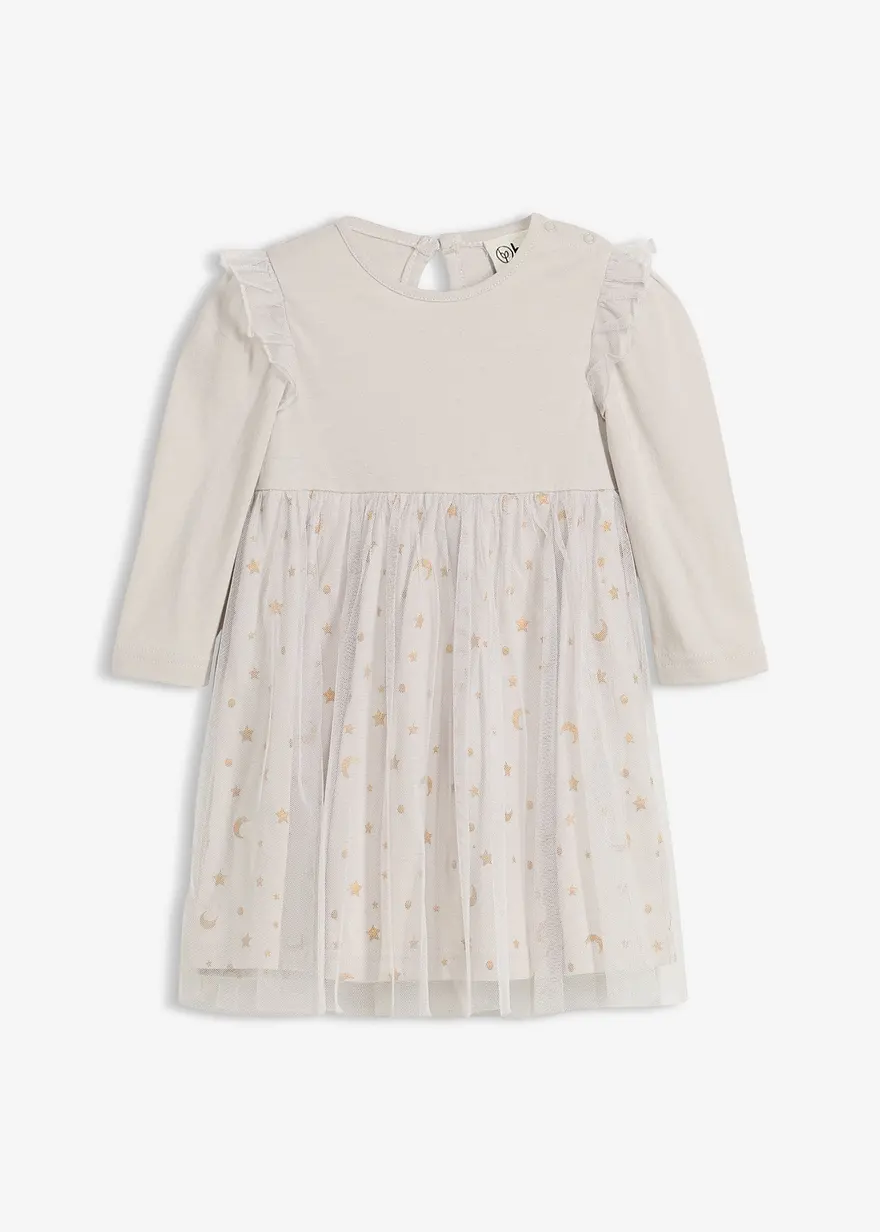 Bodykleid mit Rüschen und Tüll in grau von vorne - bonprix