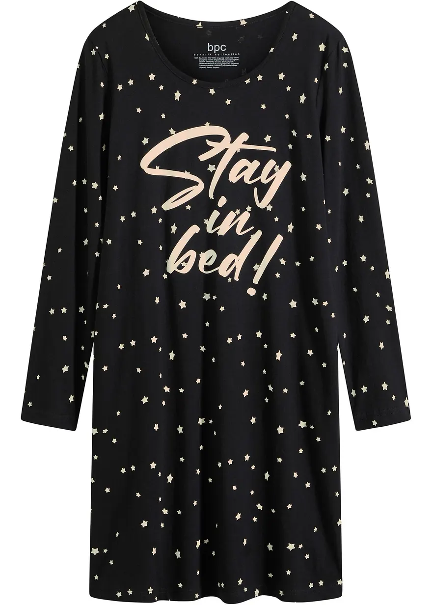 Nachthemd aus reiner Bio-Baumwolle in schwarz von vorne - bonprix