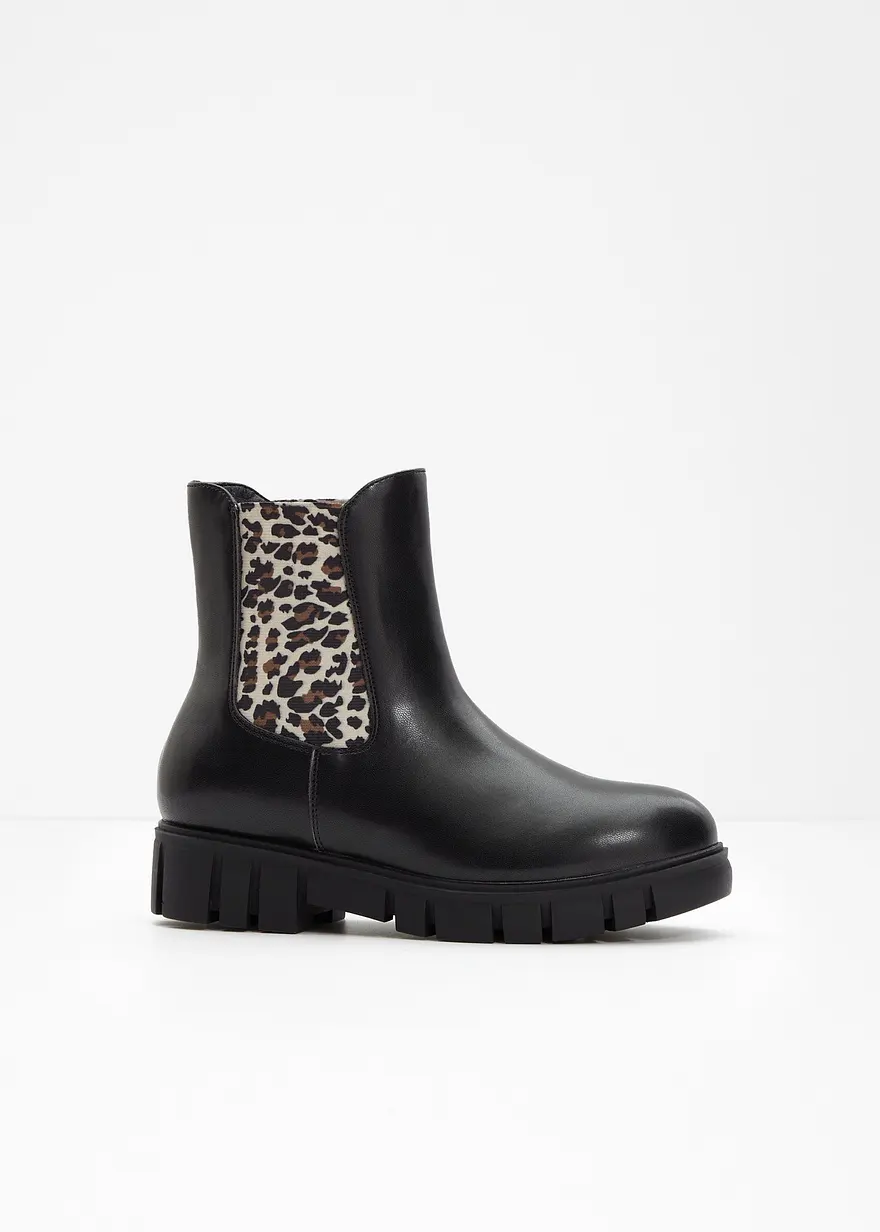 Lässiger Chelsea Boot mit Leo Details schwarz Damen bonprix