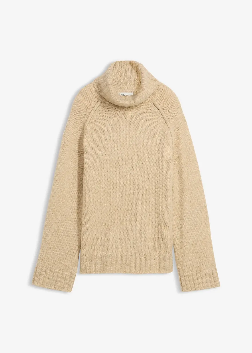Oversize Grobstrickpullover in beige von vorne - bonprix
