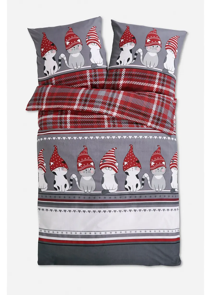 Bettwäsche mit Katzen in grau von vorne - bonprix