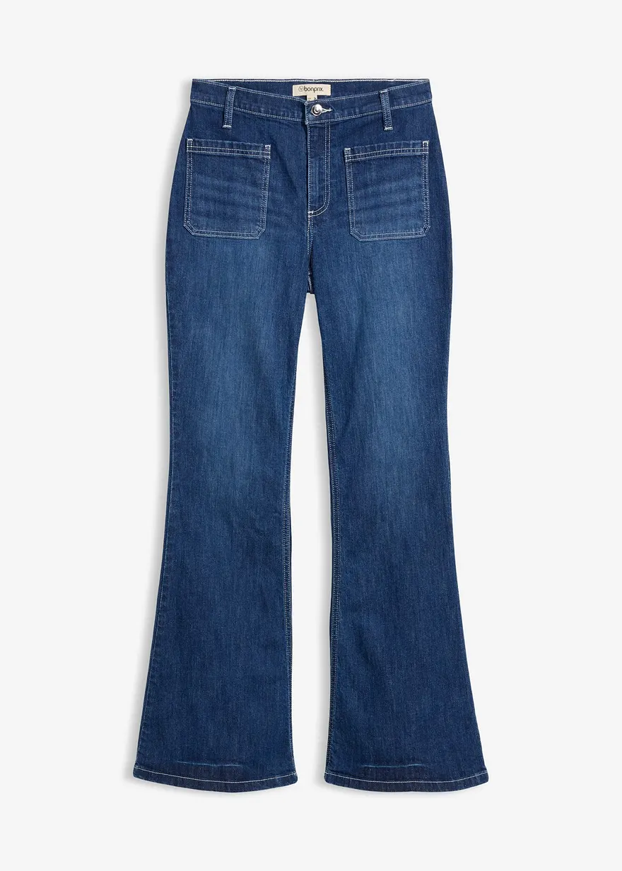 Bootcut-Jeans High Waist, Stretch Full Length in blau von vorne - bonprix