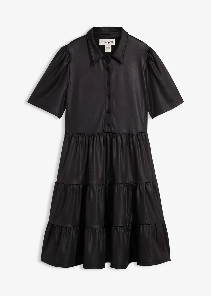 Minikleid aus glänzendem Material in schwarz von vorne - bonprix