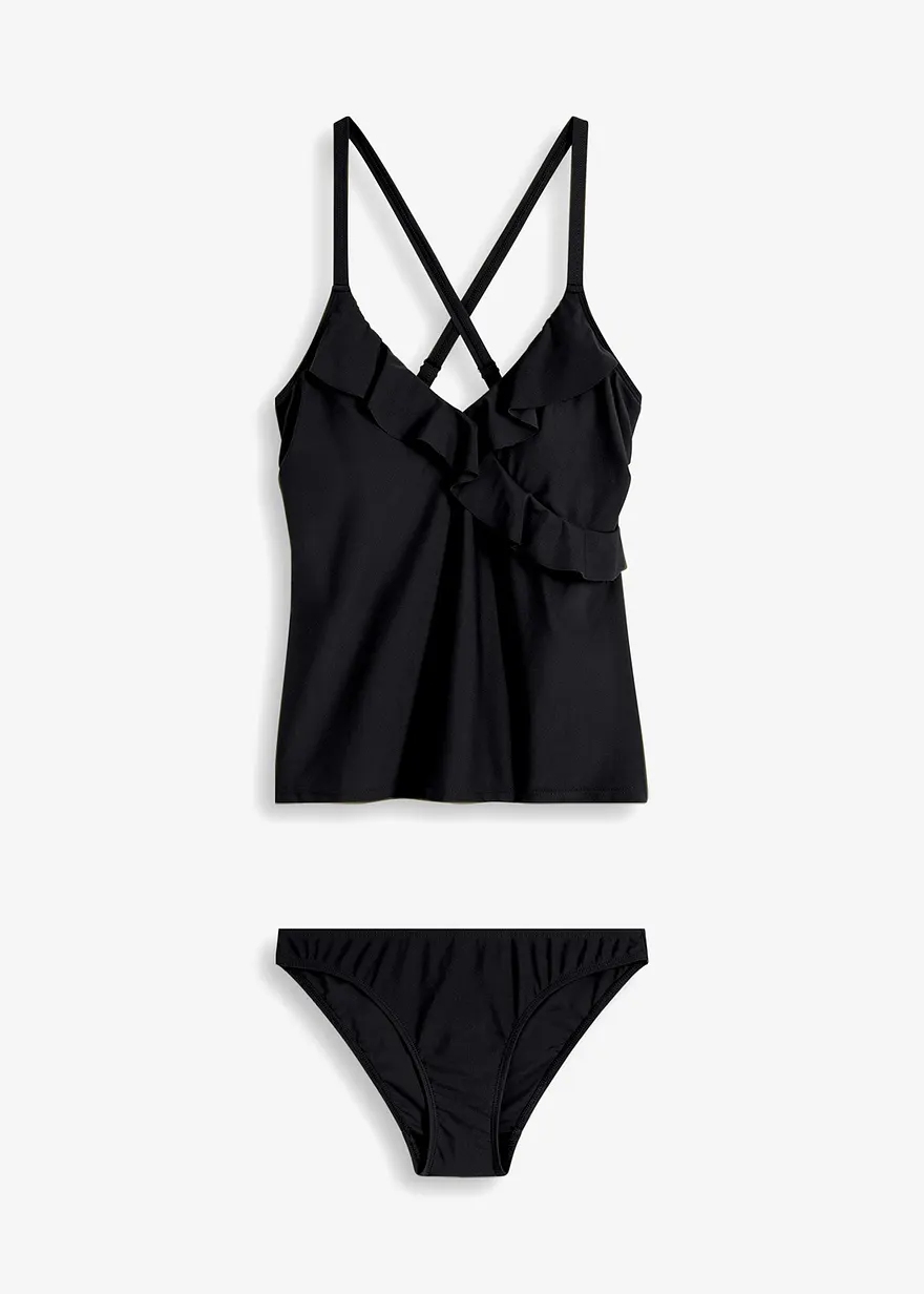 Tankini (2-tlg.Set) mit Volant in schwarz von vorne - bonprix