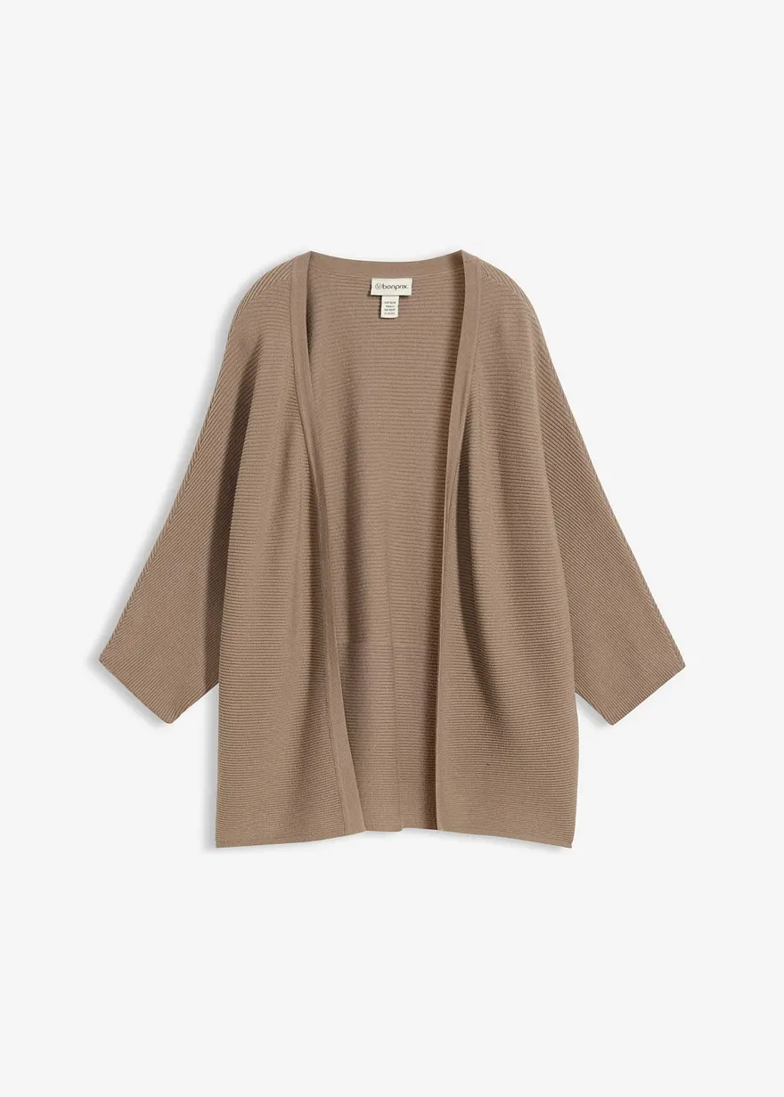 Oversize Ripp-Strickjacke aus Viskose-Mix (Taupe) von Bonprix – 24,99€