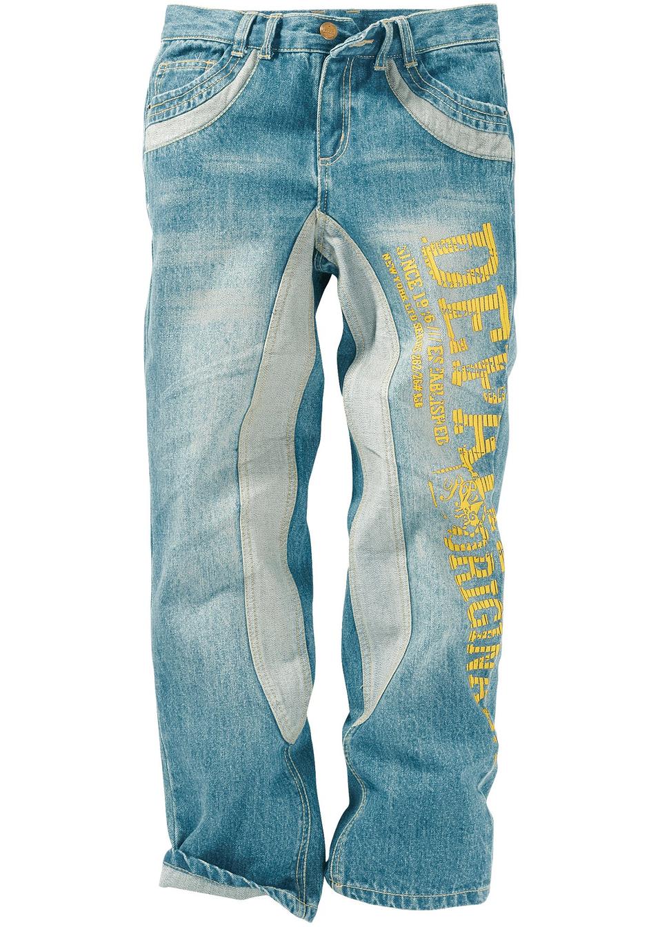 Bedruckte Jeans mit vielen Details dirty denim, weit
