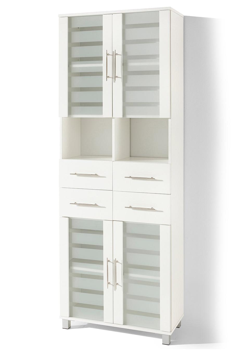 Breiter Badezimmer Hochschrank "Ted" mit toller Optik - weiß