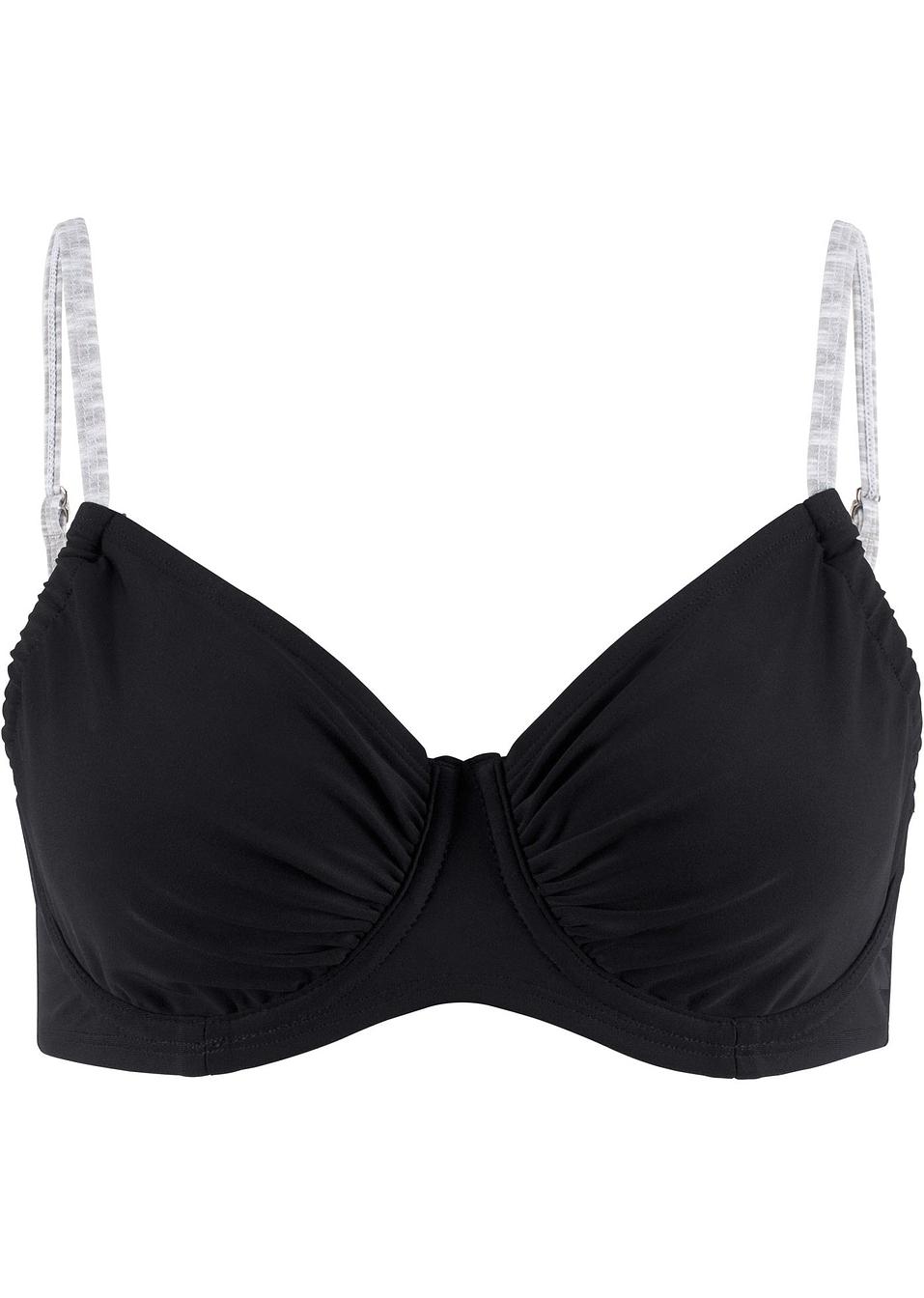 Bedrucktes BikiniOberteil mit Bügeln schwarz/grau, Cup D