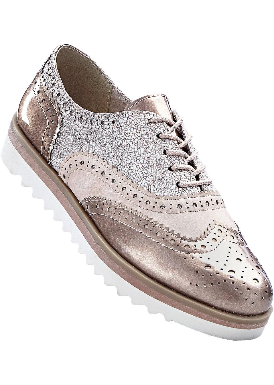 Halbschuhe von Marco Tozzi im Lacklederlook - rosé/silber metallic