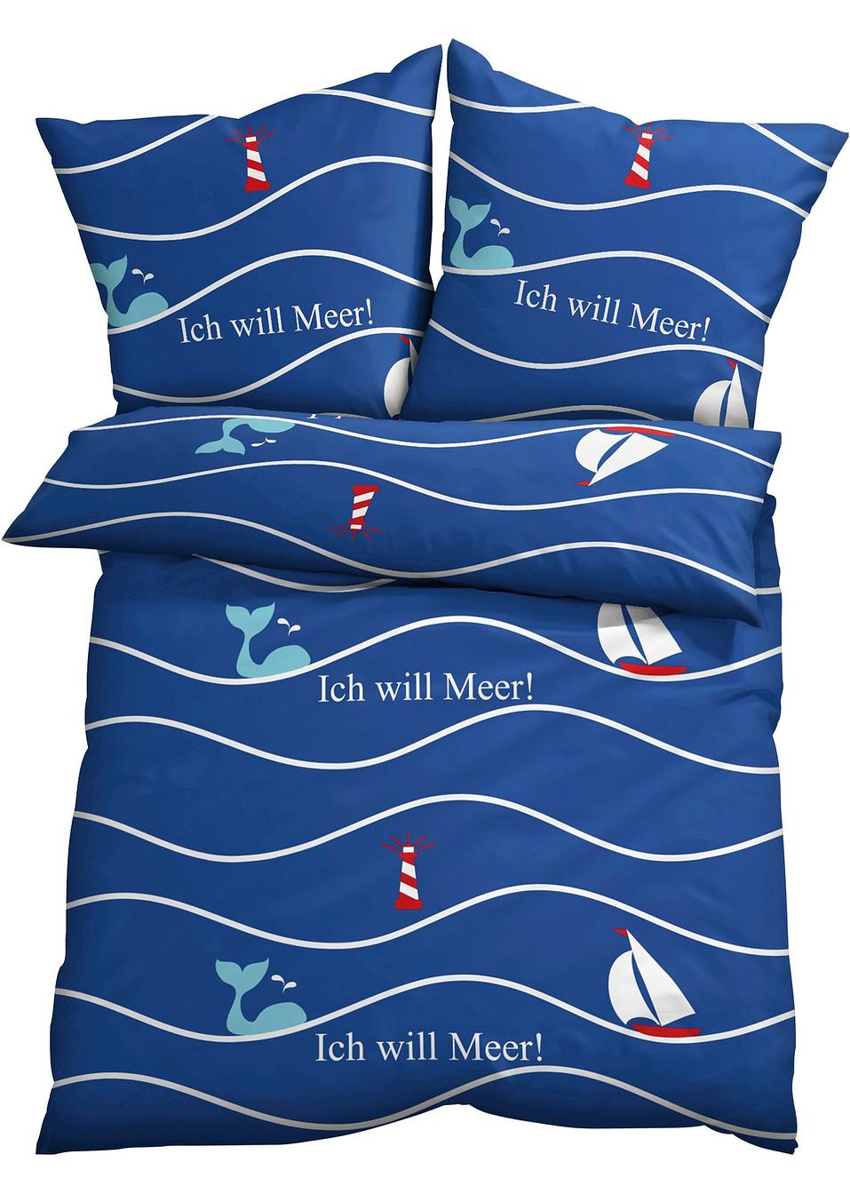 Bettwäsche im maritimen Look - blau, Polycotton