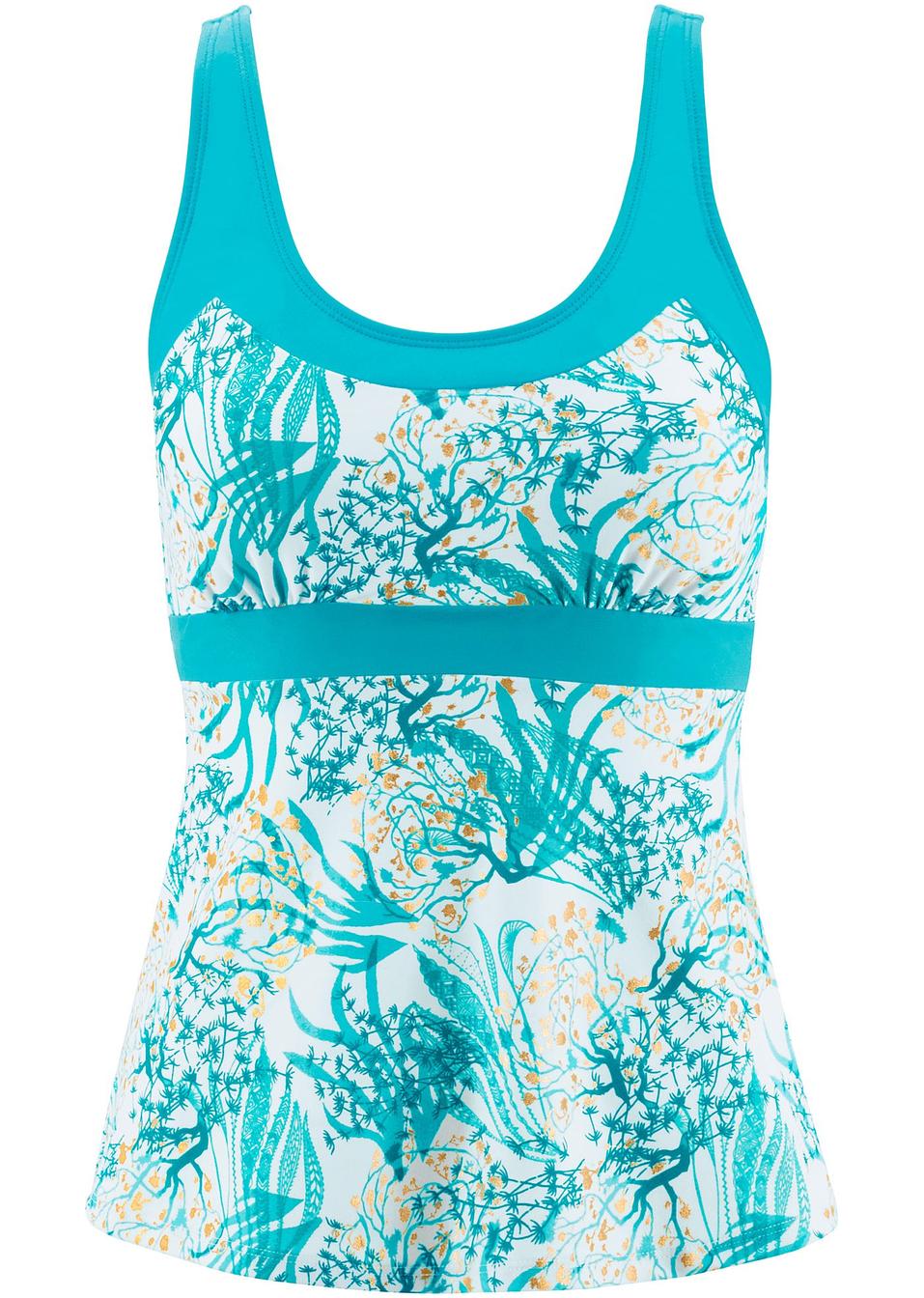 Leichtes Tankini Oberteil mit verstellbaren Trägern weiß/türkis