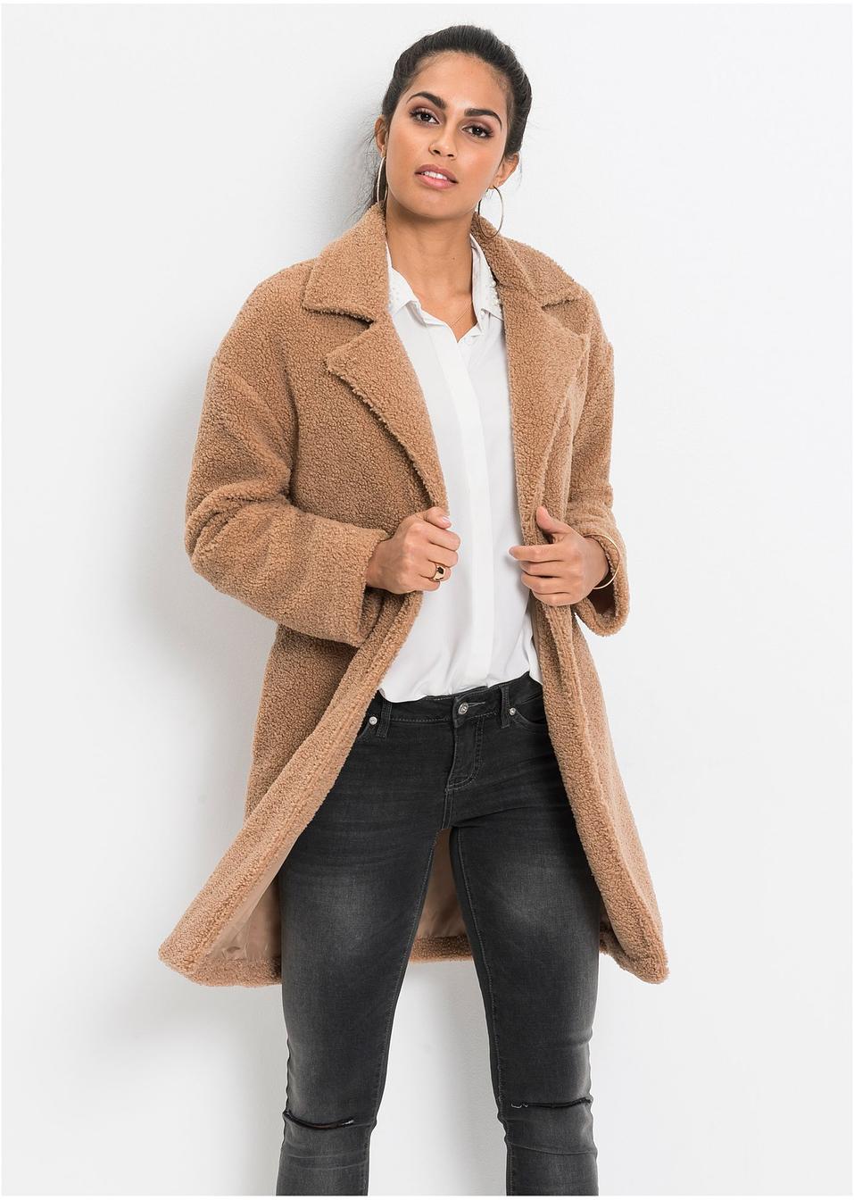 ONLY Damen Teddyfell Mantel - Langer Kuschelmantel Mit Kapuze
