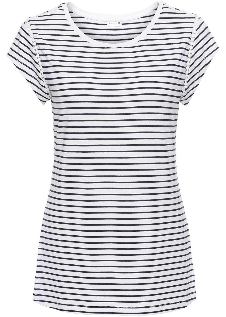 Kurzarm-Shirt mit feinen Spitzen-Details und Streifenmuster - weiß/dunkelblau gestreift ZF82I aVTv2 Kurzarm-Shirt mit feinen Spitzen-Details und Streifenmuster - weiß/dunkelblau gestreift ZF82I aVTv2