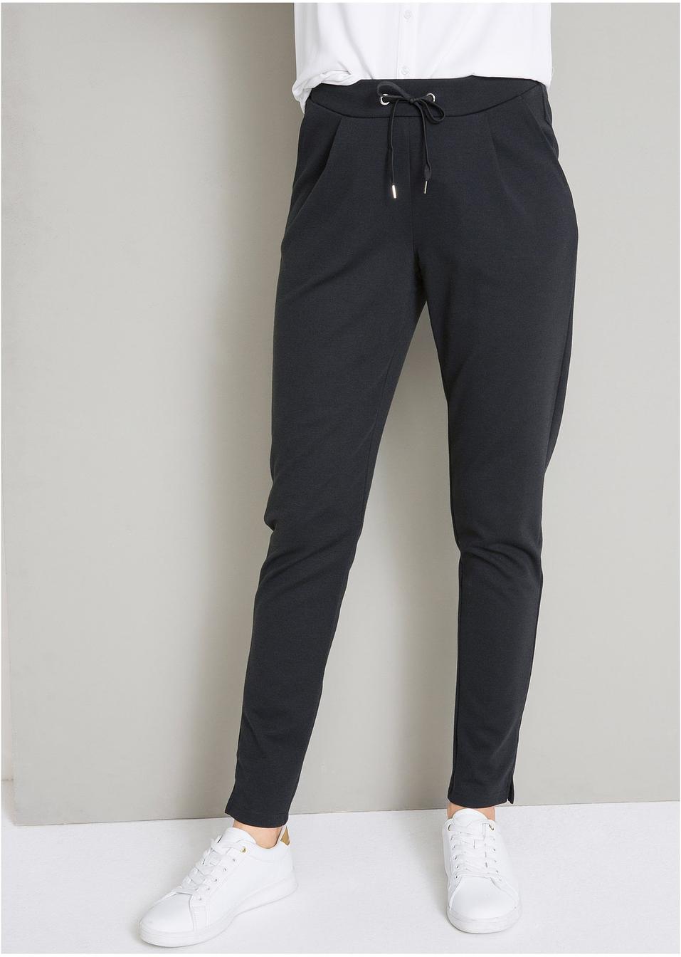 Bequeme Punto di Roma Hose mit Elastik-Bund und niedrigem Schirtt - schwarz