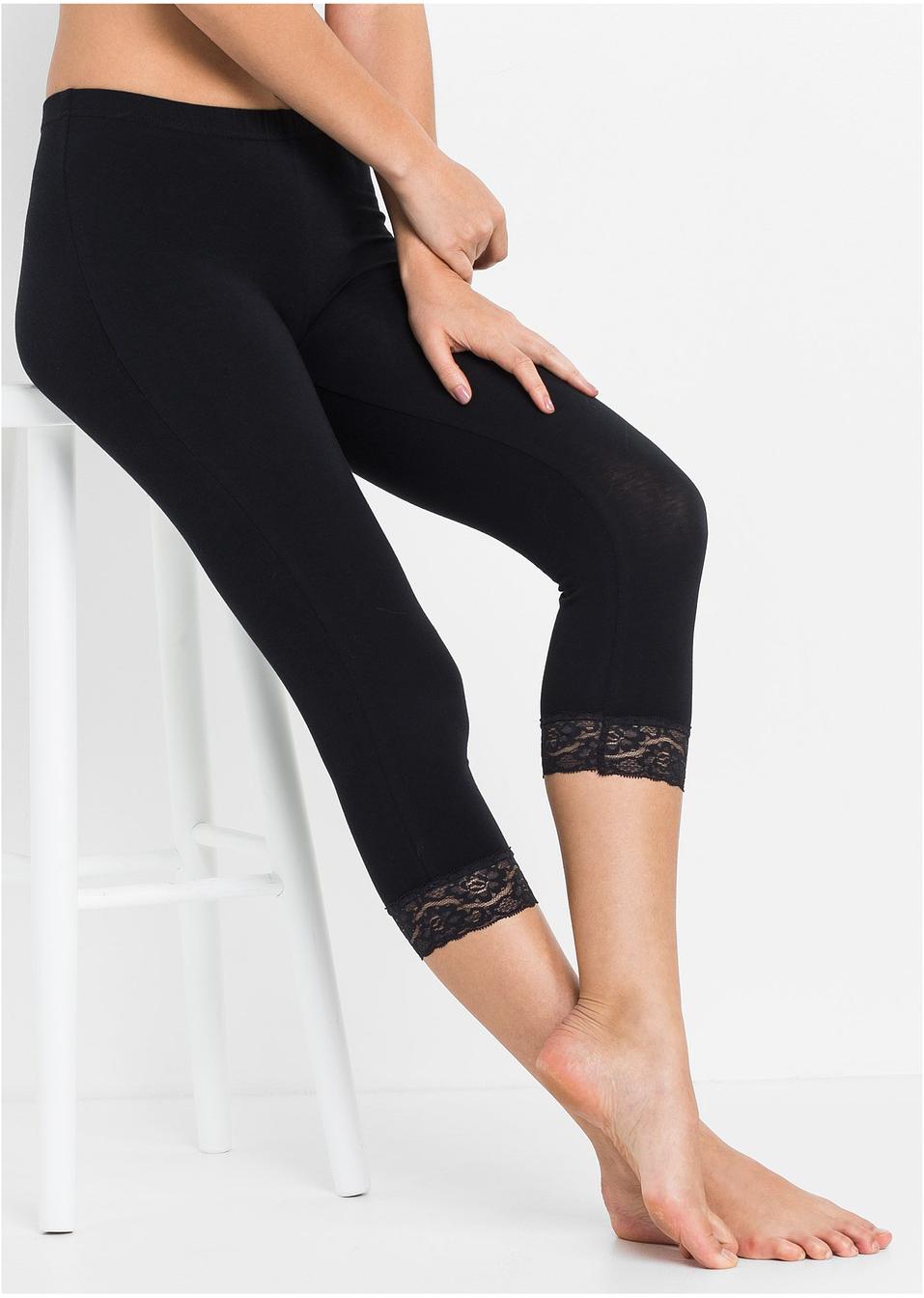 Weiche Capri Leggings mit Spitzendetail schwarz