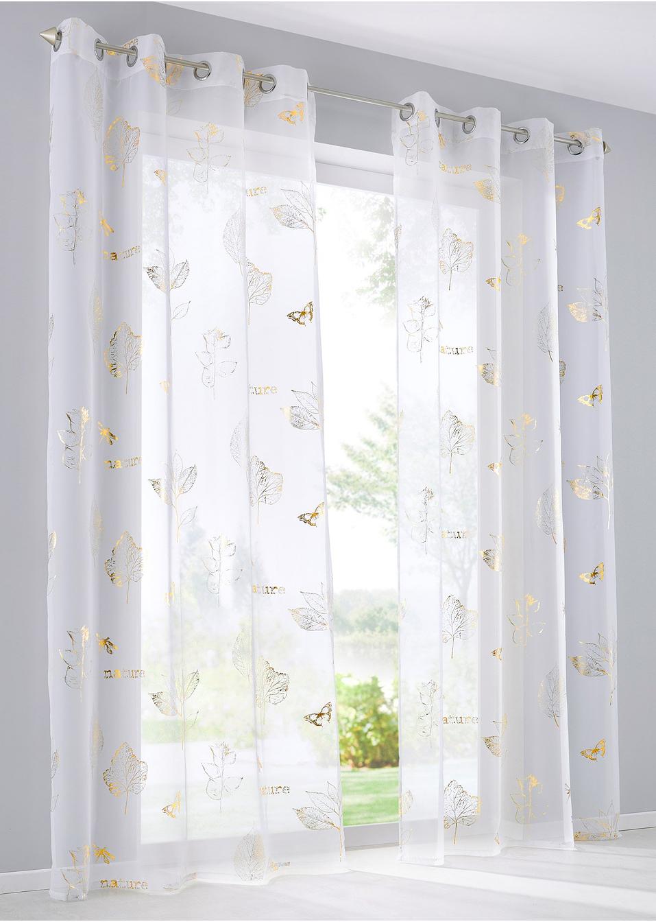 Gardine mit goldenem Glanz - weiß/gold, Ösen