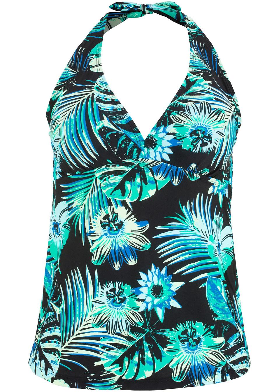 Modisches Tankini Oberteil mit tiefem VAusschnitt schwarz/türkis