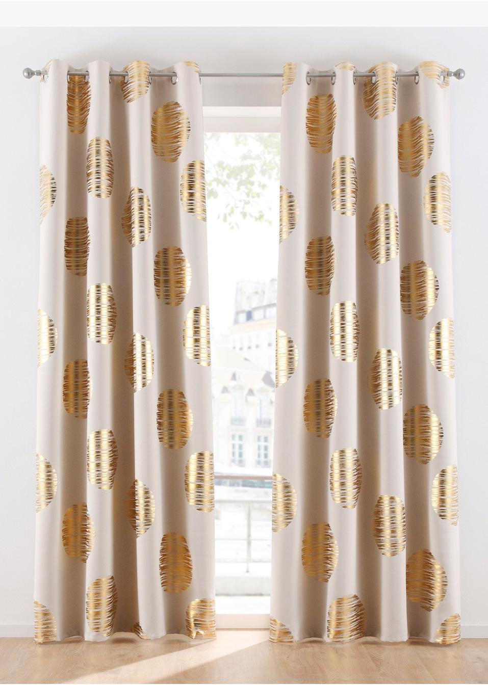 Edler Verdunkelungsvorhang mit goldenem Druck - creme/gold, Ösen