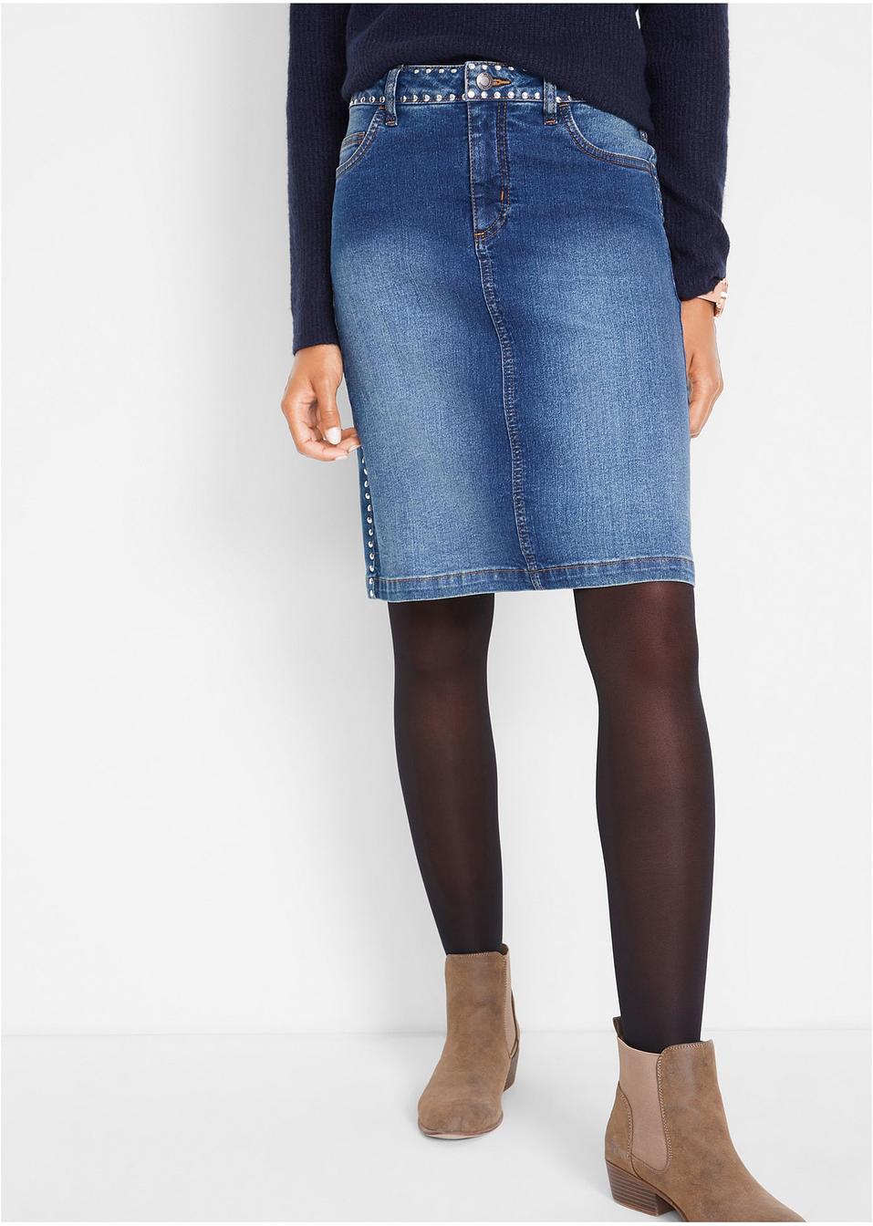 Komfort-Stretch-Jeansrock mit Nieten blau - John Baner JEANSWEAR