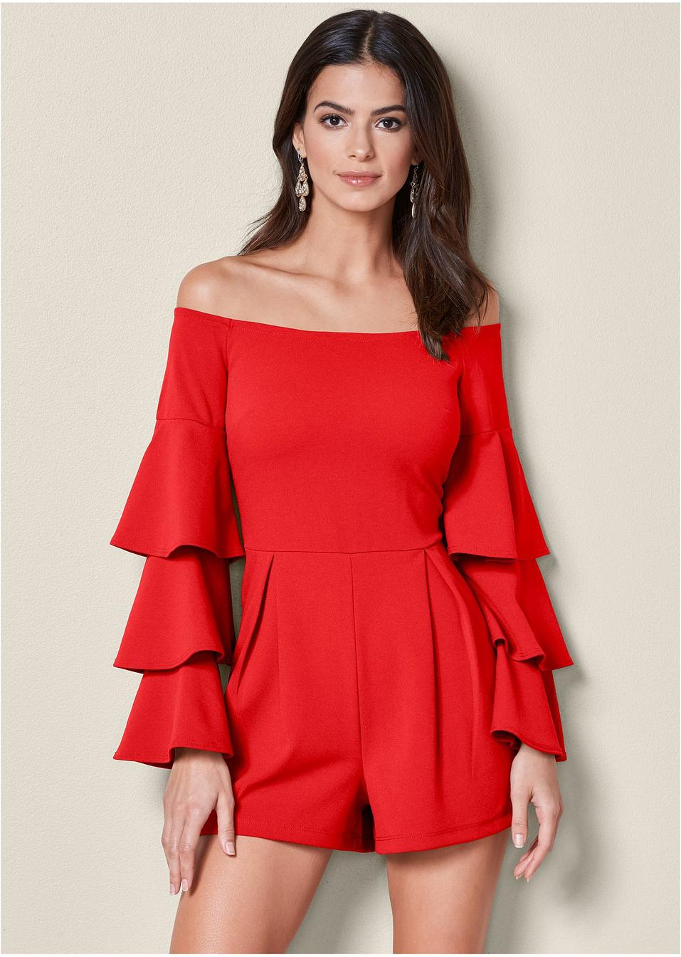 Eleganter Jumpsuit mit CarmenAusschnitt rot