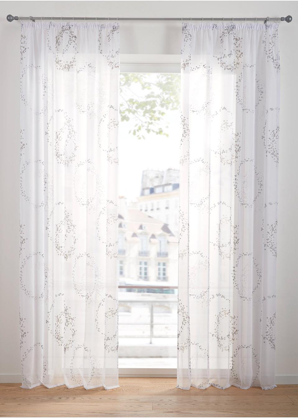Moderne Gardine mit Kreis-Motiven! - weiß/grau, Kräuselband