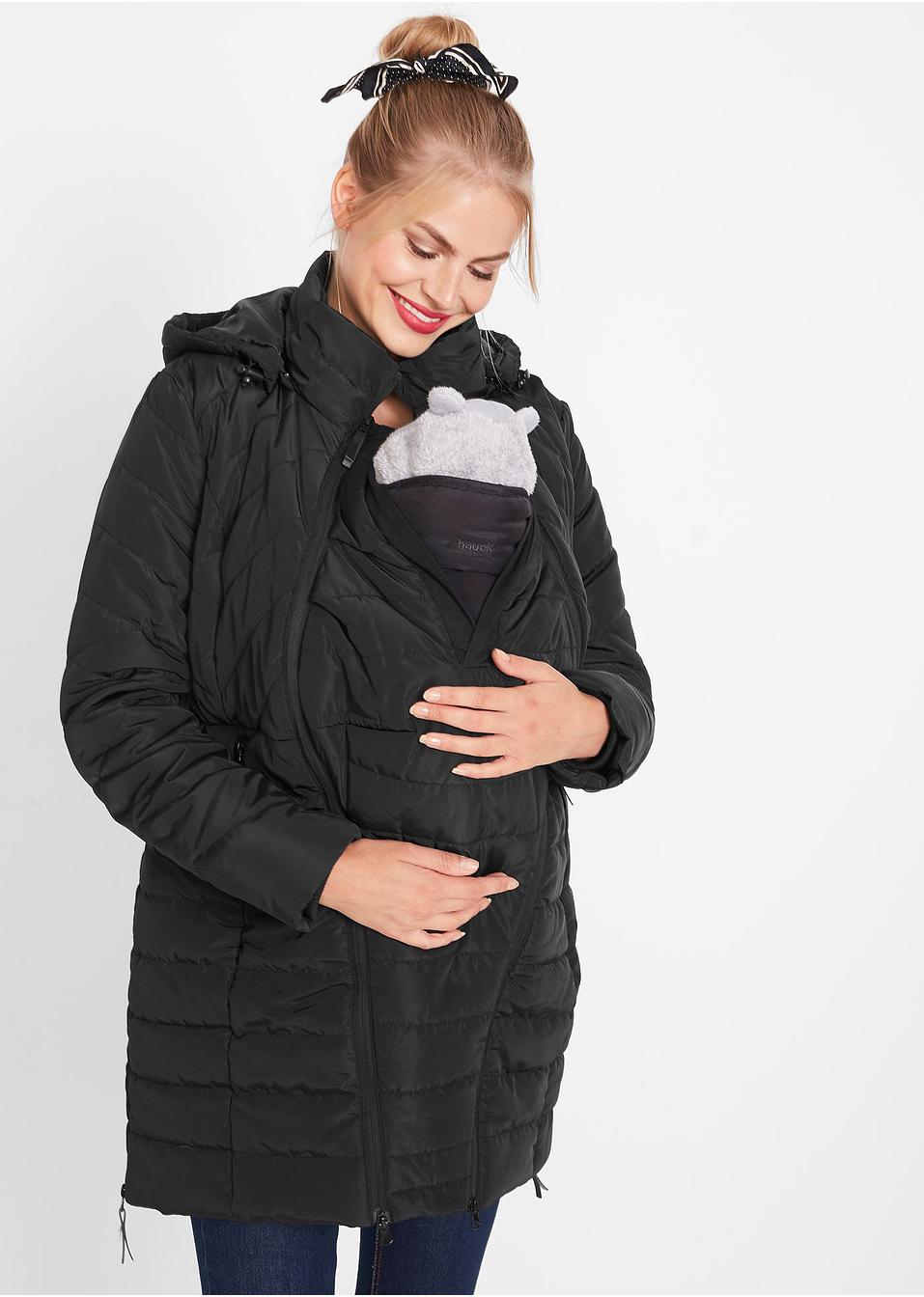Gesteppte Umstandsjacke mit Einsatz für die Babytrage schwarz