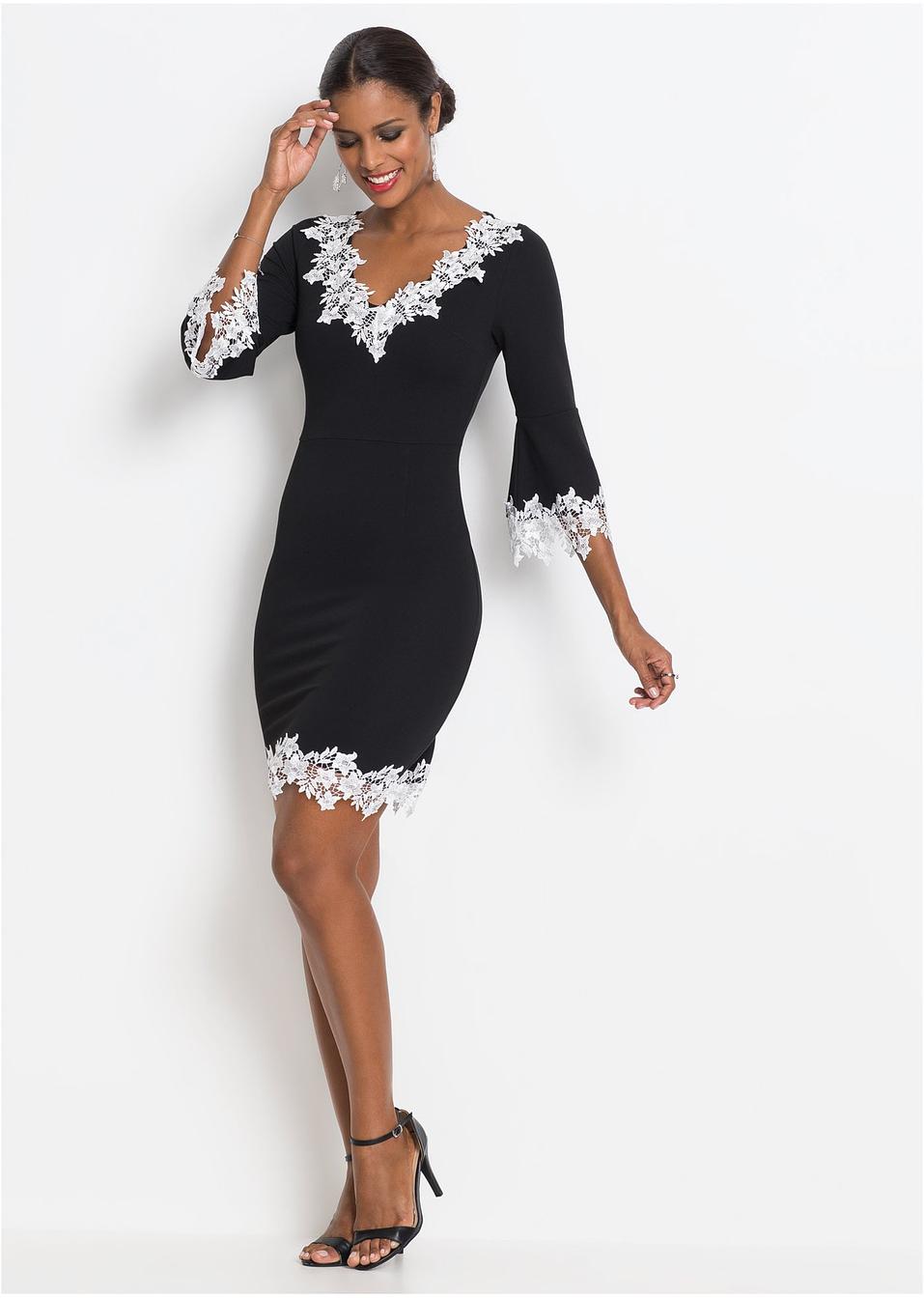 Jerseykleid mit Spitze schwarz/weiß - BODYFLIRT boutique ...