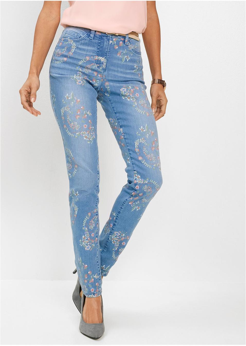 StretchJeans bedruckt blue bleached Damen bpc selection bonprix.de
