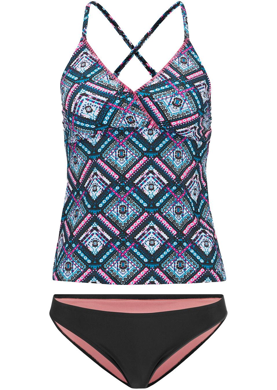 Modischer Tankini mit Wickeloptik und besticktem Ausschnitt - schwarz bedruckt LLdz2 vD9RW Modischer Tankini mit Wickeloptik und besticktem Ausschnitt - schwarz bedruckt LLdz2 vD9RW