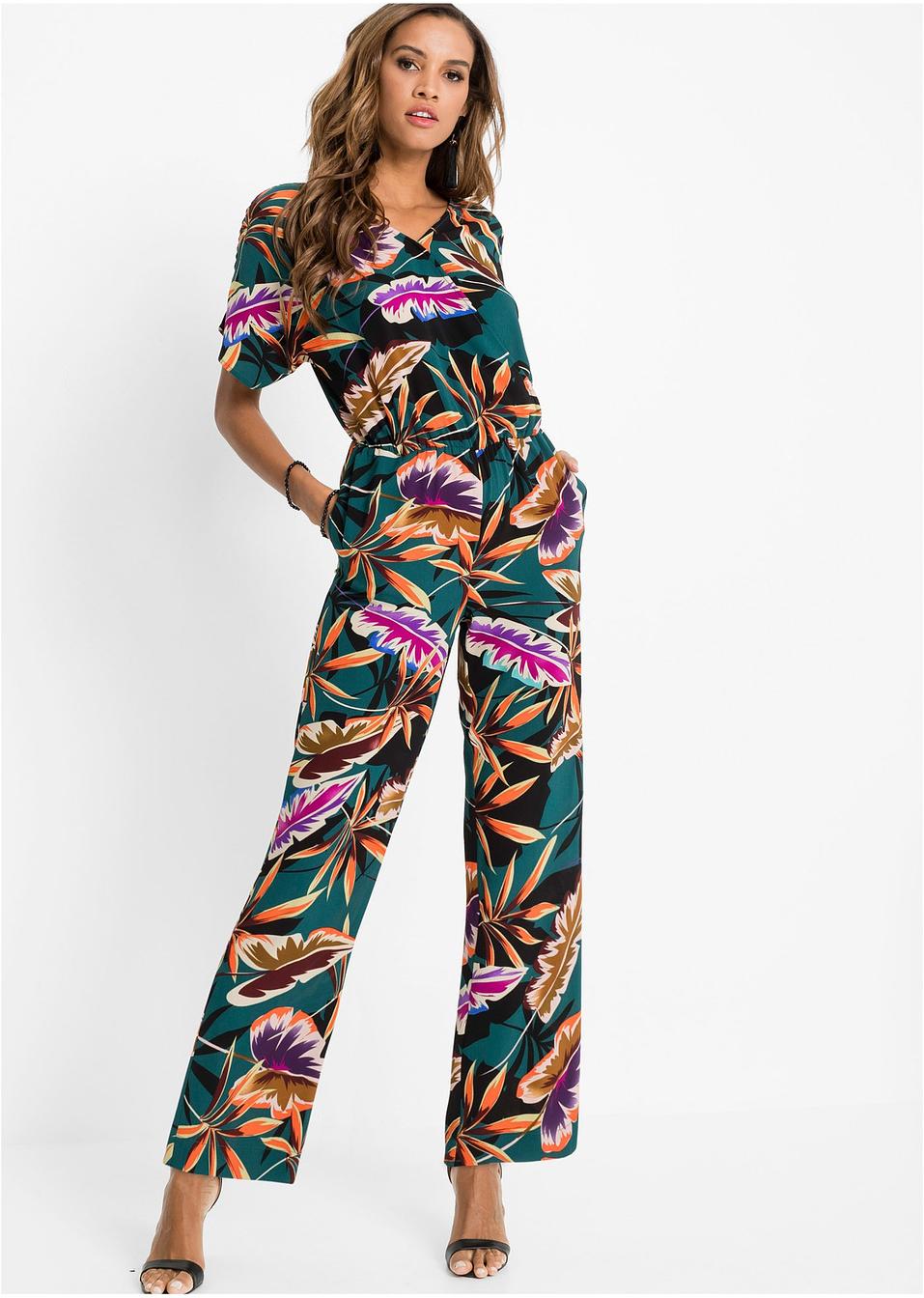 Jumpsuit grün/rot bunt bedruckt Damen BODYFLIRT boutique bonprix.de