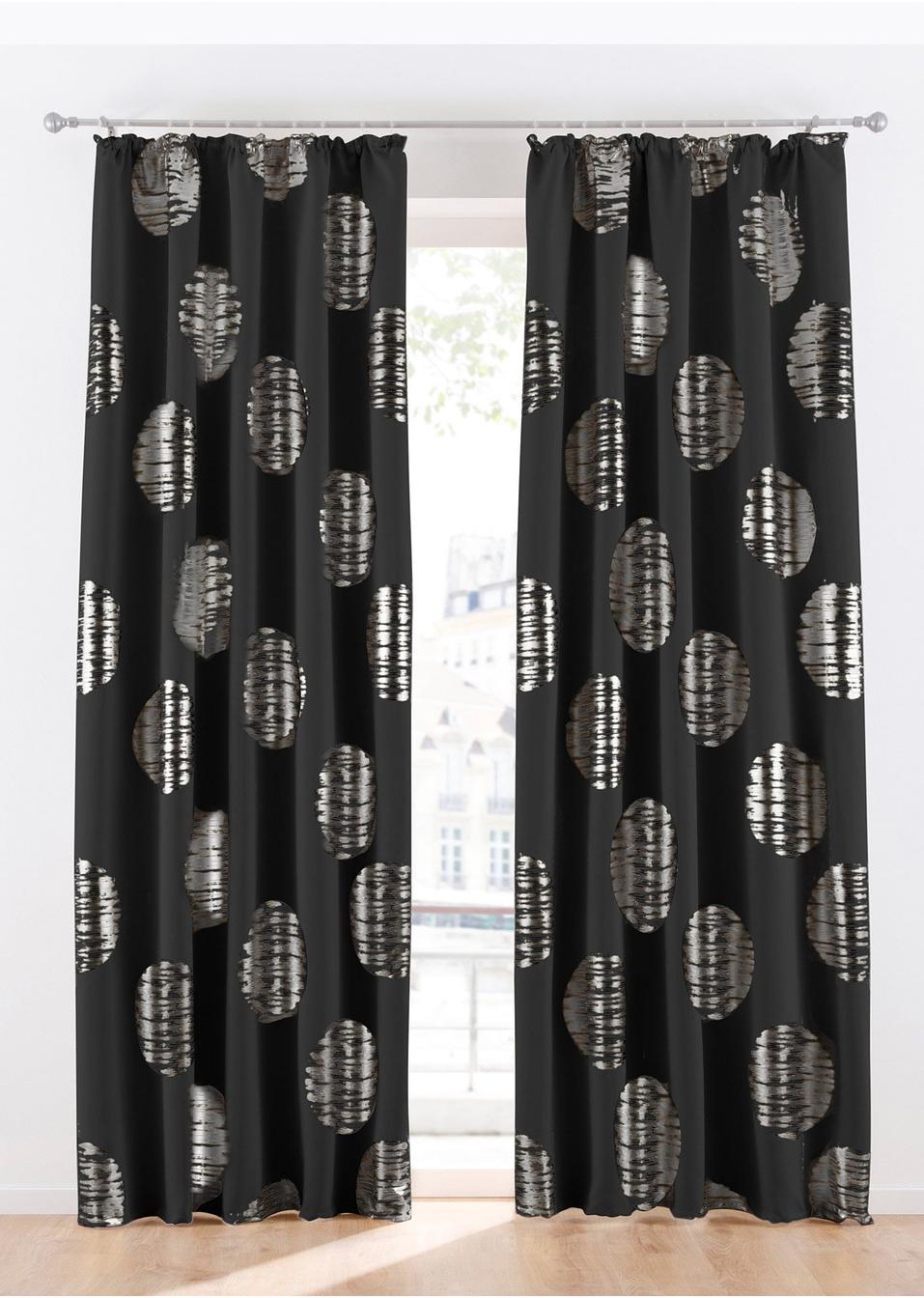 Edler Verdunkelungsvorhang mit goldenem Druck - schwarz/silber, Kräuselband