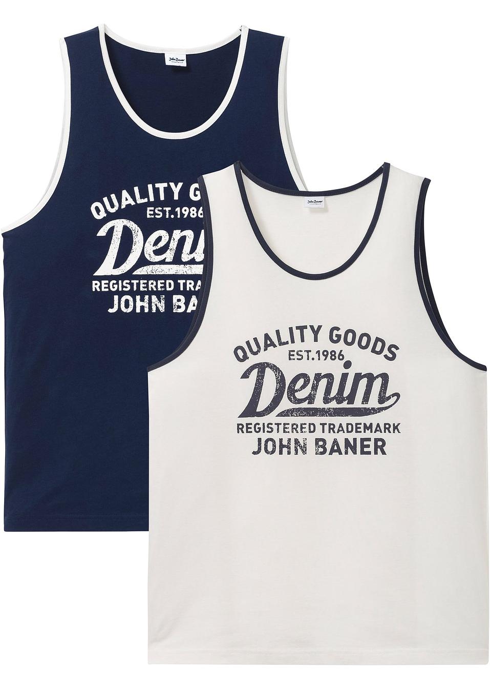 Sportliches Tanktop im praktischen 2er-Pack - wollweiß+dunkelblau bedruckt sS5DL L0og0 Sportliches Tanktop im praktischen 2er-Pack - wollweiß+dunkelblau bedruckt sS5DL L0og0