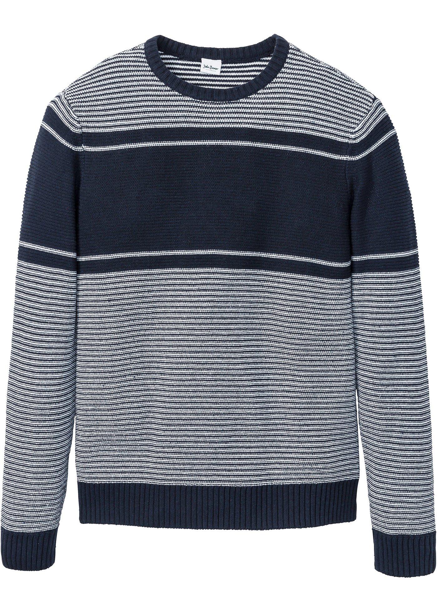 Pullover mit recycelter Baumwolle langarm  in blau für Herren von bonprix