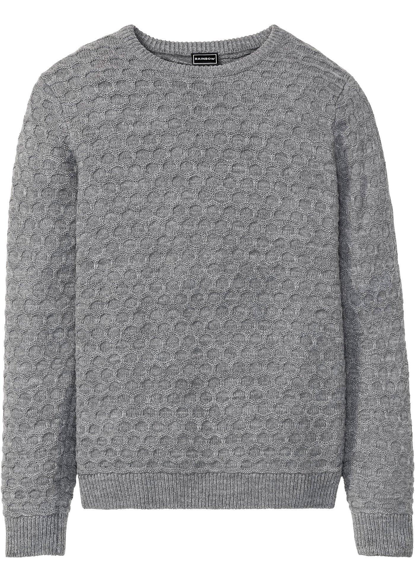 Pullover im Strukturstrick langarm  in grau für Herren von bonprix