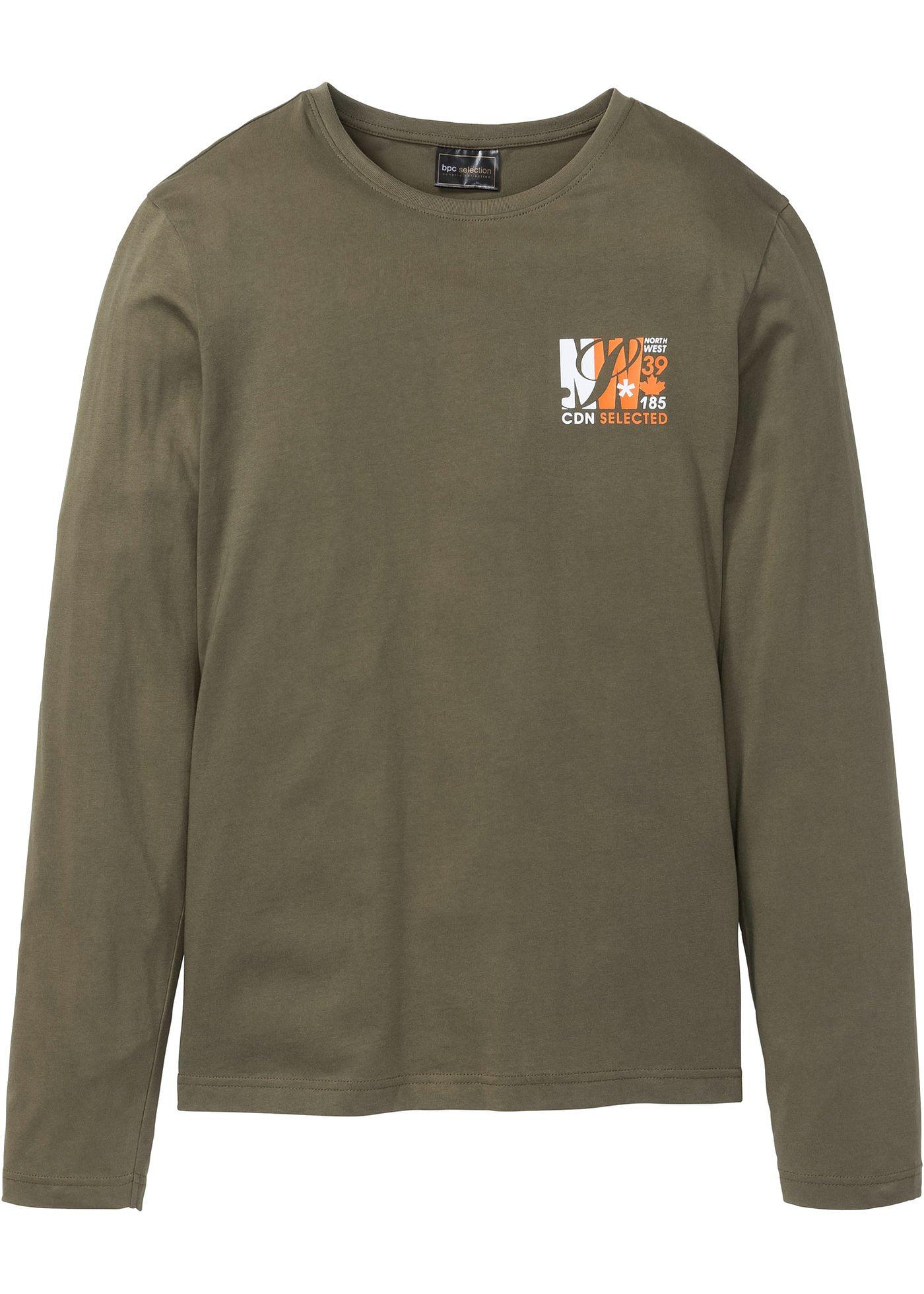 Langarmshirt mit Druck in grün für Herren von bonprix