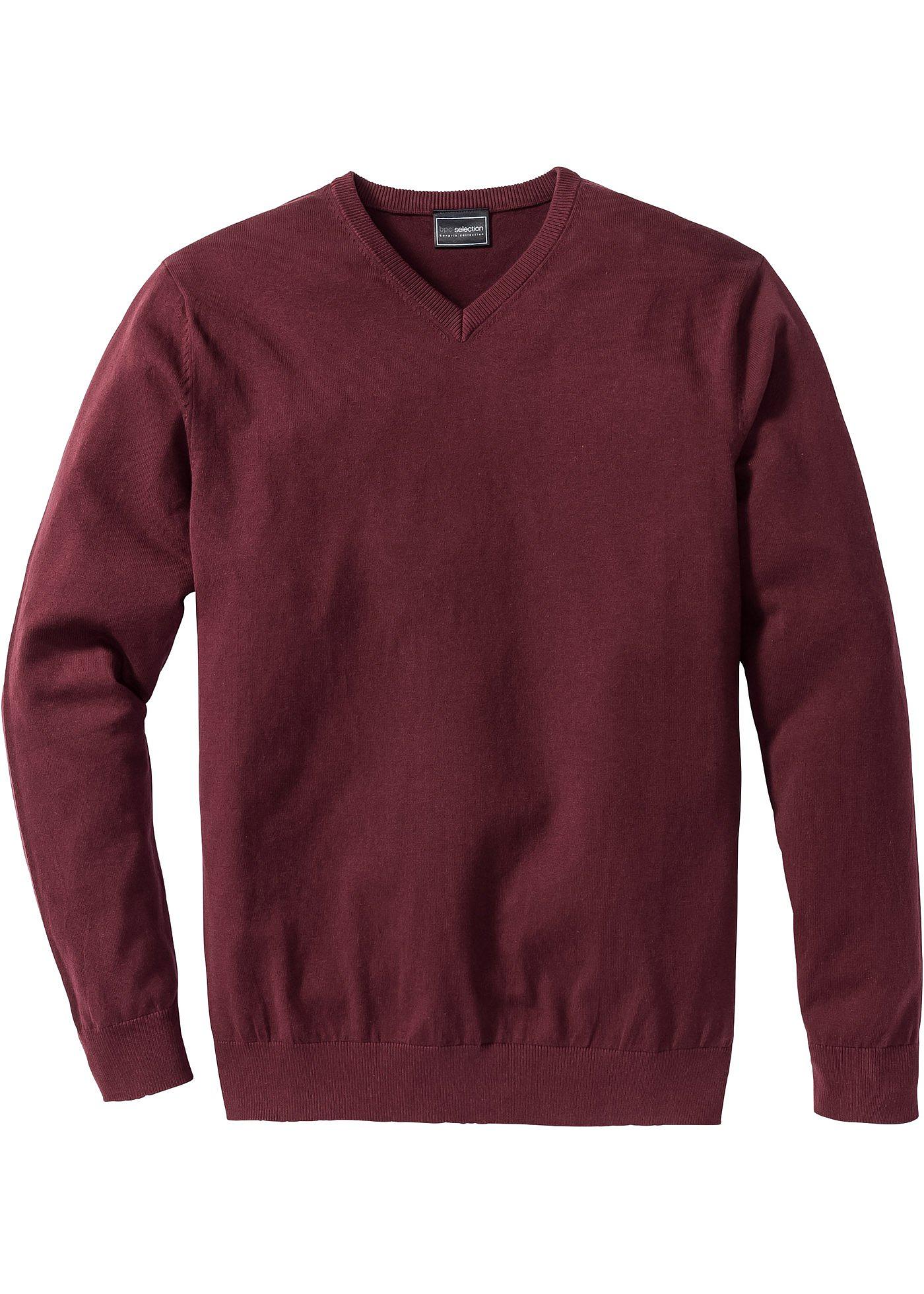 Pullover mit V-Ausschnitt langarm  in rot für Herren von bonprix