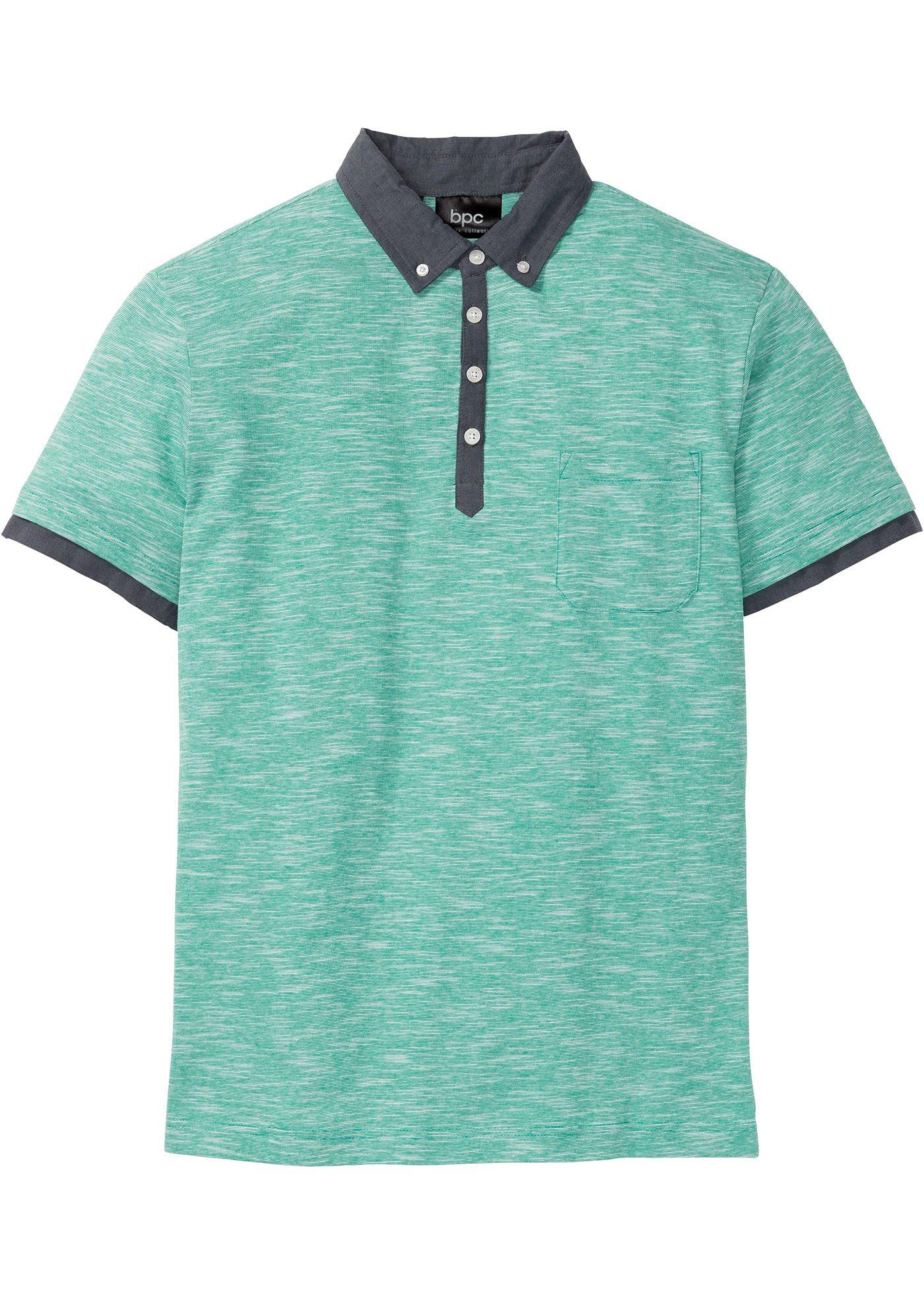 Poloshirt mit gewebtem Kragen kurzer Arm  in grün für Herren von bonprix