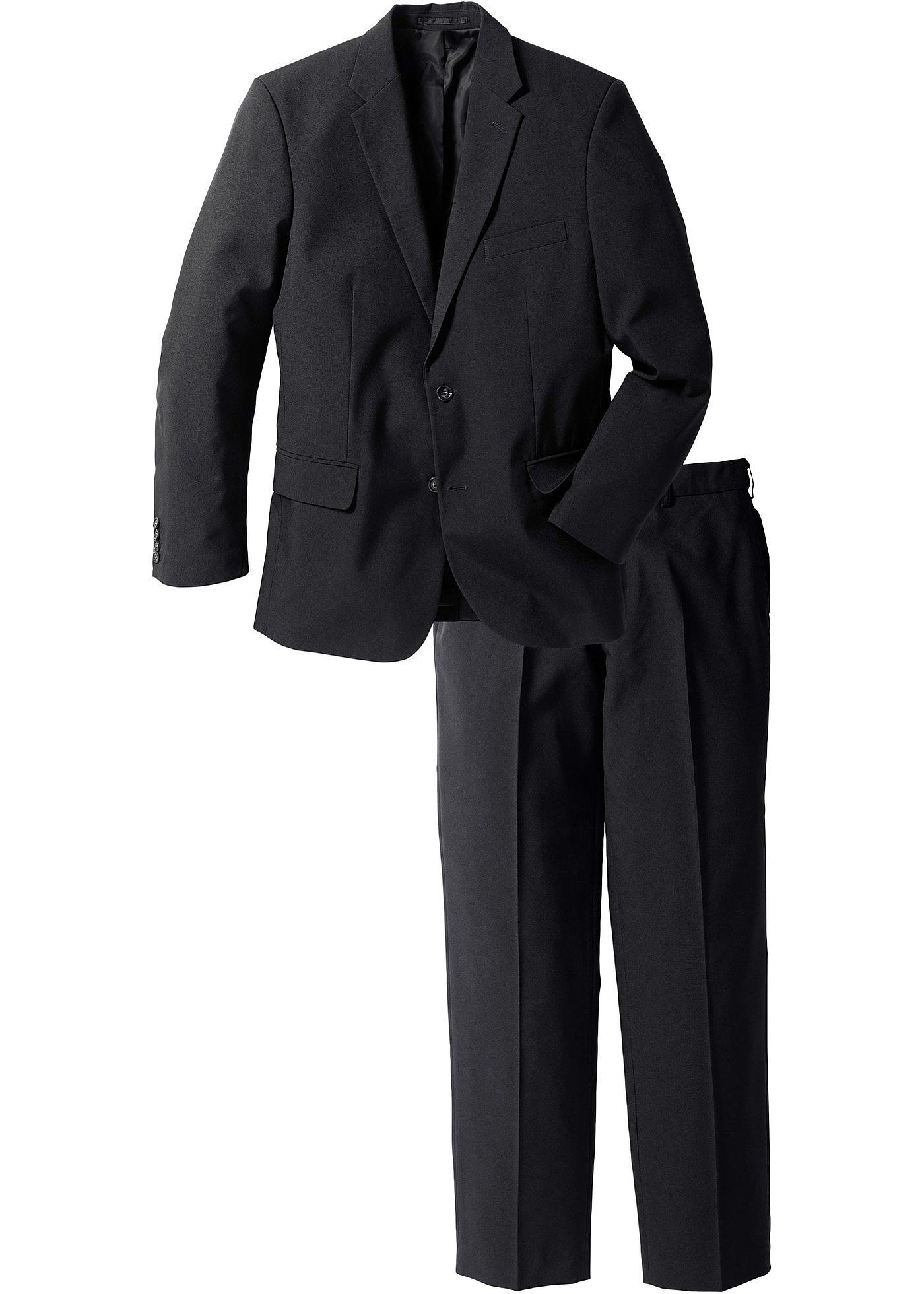 Anzug (2-tlg. Set): Sakko und Hose langarm  in schwarz für Herren von bonprix