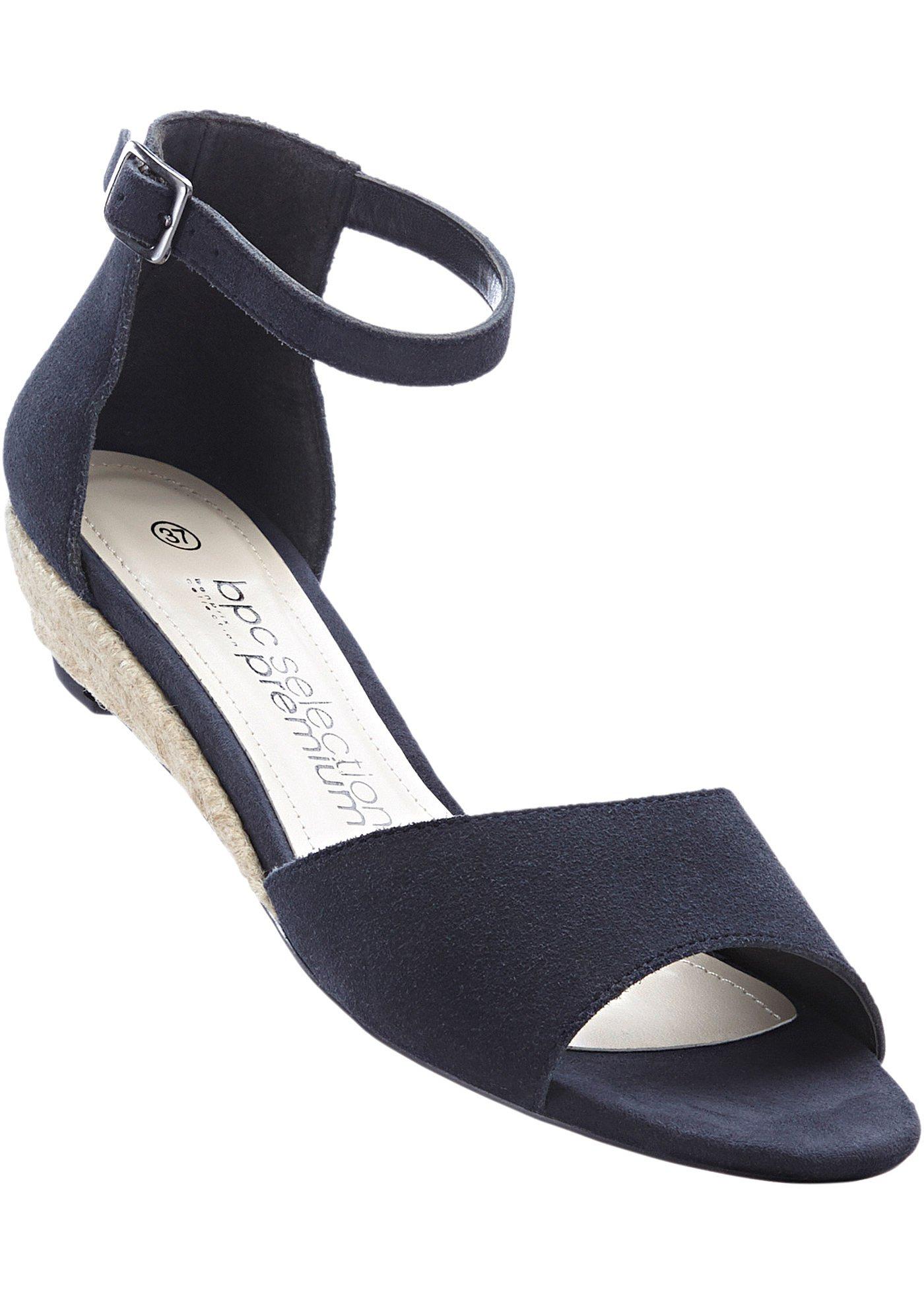 Lederkeilespadrille mit 3 cm Keilabsatz in blau von bonprix