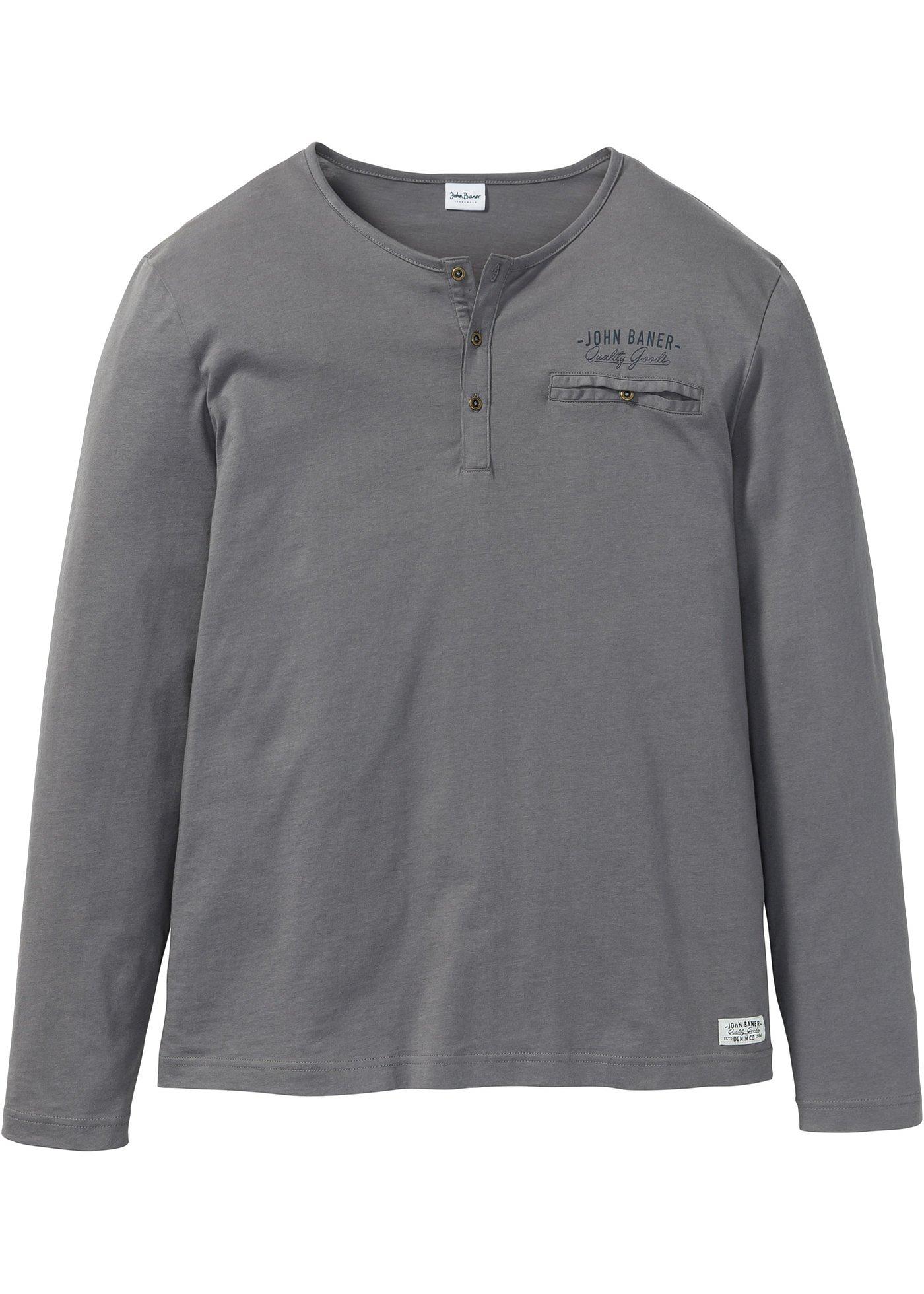 Henleyshirt mit Knopfleiste langarm  in grau für Herren von bonprix