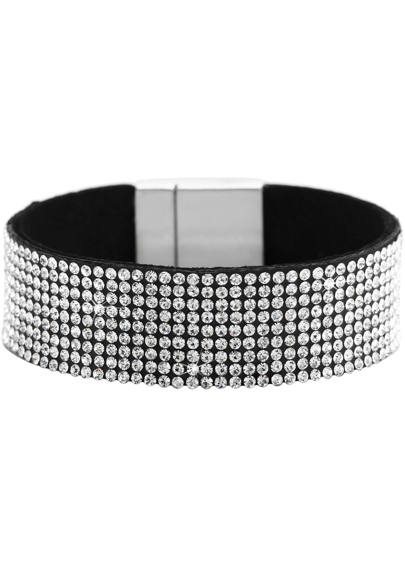breites Armband mit Strasssteinen in schwarz für Damen von bonprix