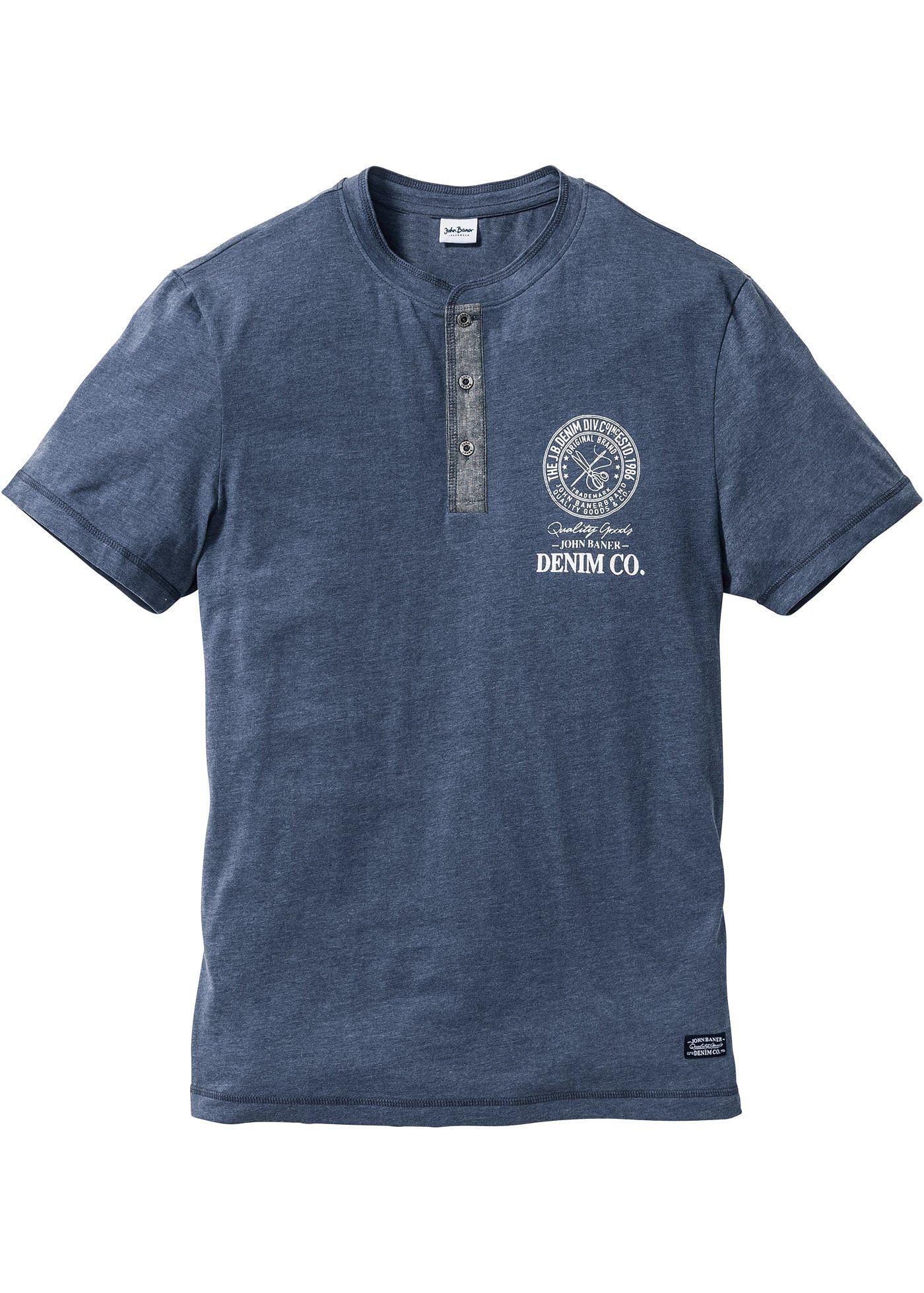 T-Shirt mit Knopfleiste kurzer Arm  in blau für Herren von bonprix