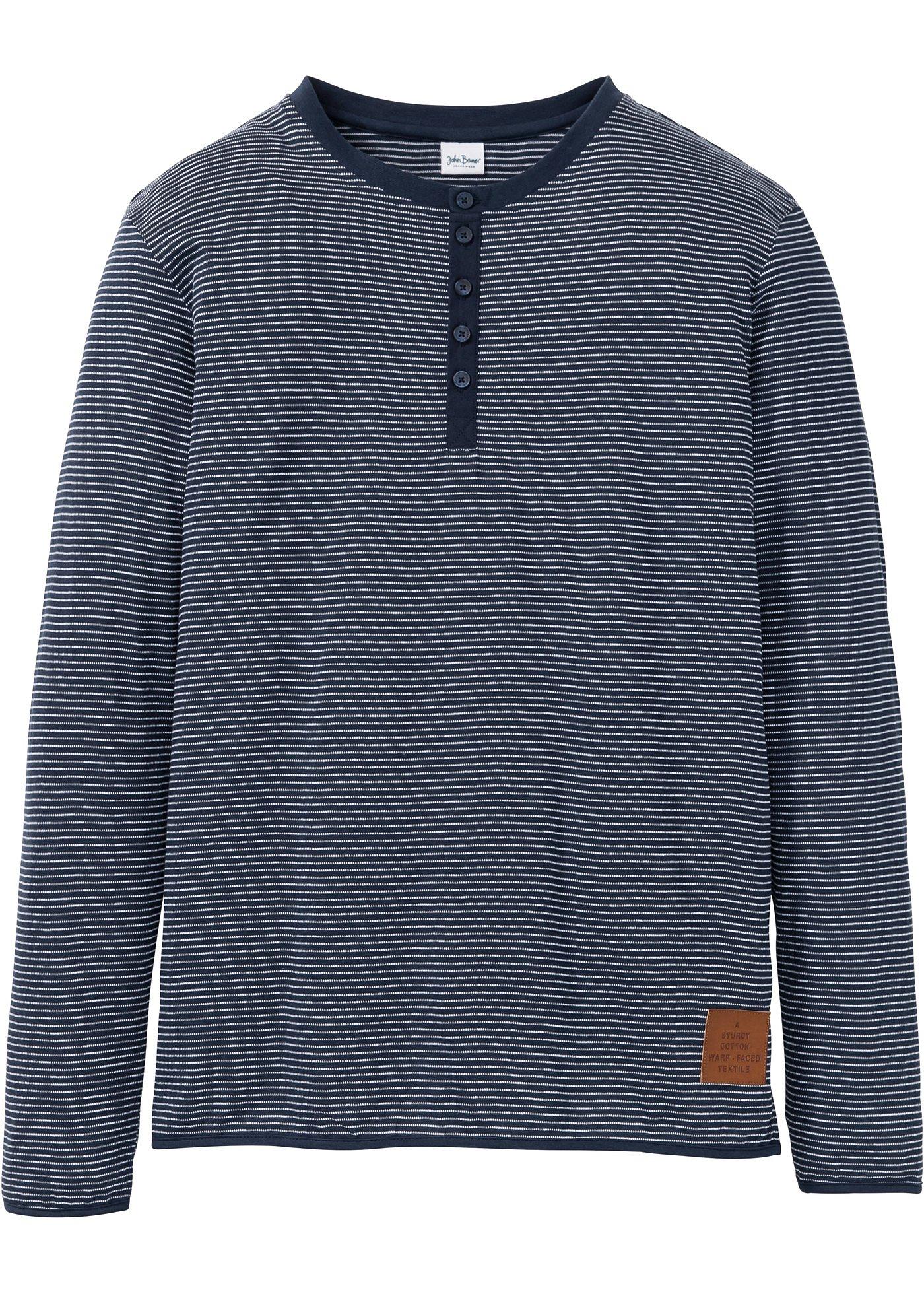 Henleyshirt mit Streifen langarm  in blau für Herren von bonprix